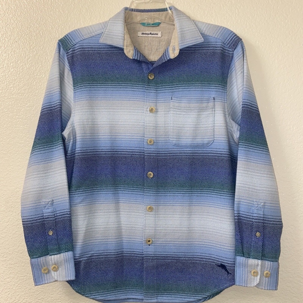 Tommy Bahama Blue, Navy & White Striped Lightweight Shirt Jacket